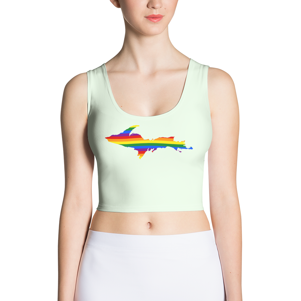 Michigan Upper Peninsula Crop Tank (w/ UP Rainbow Pride Flag) | Dew Green