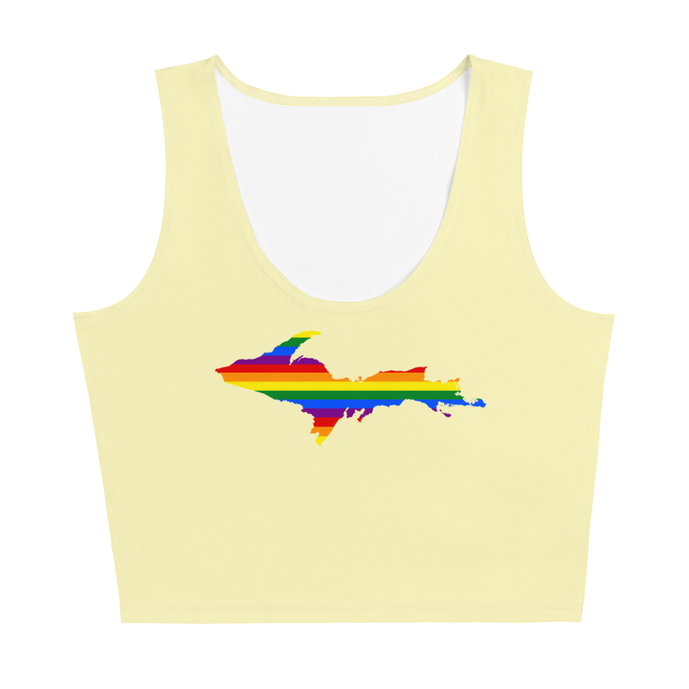 Michigan Upper Peninsula Crop Tank (w/ UP Rainbow Pride Flag) | Canary Yellow