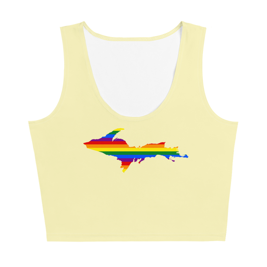 Michigan Upper Peninsula Crop Tank (w/ UP Rainbow Pride Flag) | Canary Yellow