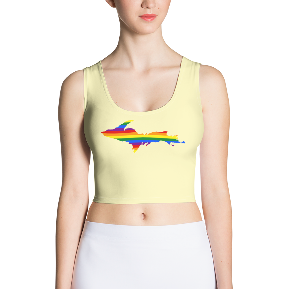 Michigan Upper Peninsula Crop Tank (w/ UP Rainbow Pride Flag) | Canary Yellow