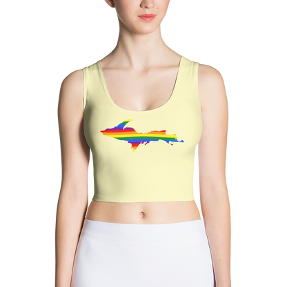 Michigan Upper Peninsula Crop Tank (w/ UP Rainbow Pride Flag) | Canary Yellow