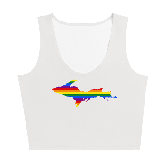 Michigan Upper Peninsula Crop Tank (w/ UP Rainbow Pride Flag) | Birch Bark White