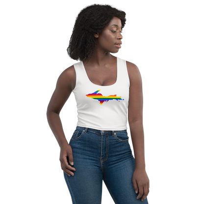 Michigan Upper Peninsula Crop Tank (w/ UP Rainbow Pride Flag) | Birch Bark White