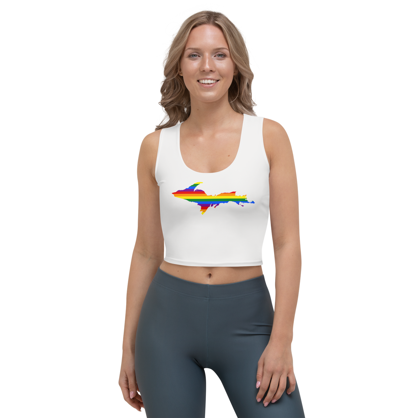 Michigan Upper Peninsula Crop Tank (w/ UP Rainbow Pride Flag) | Birch Bark White