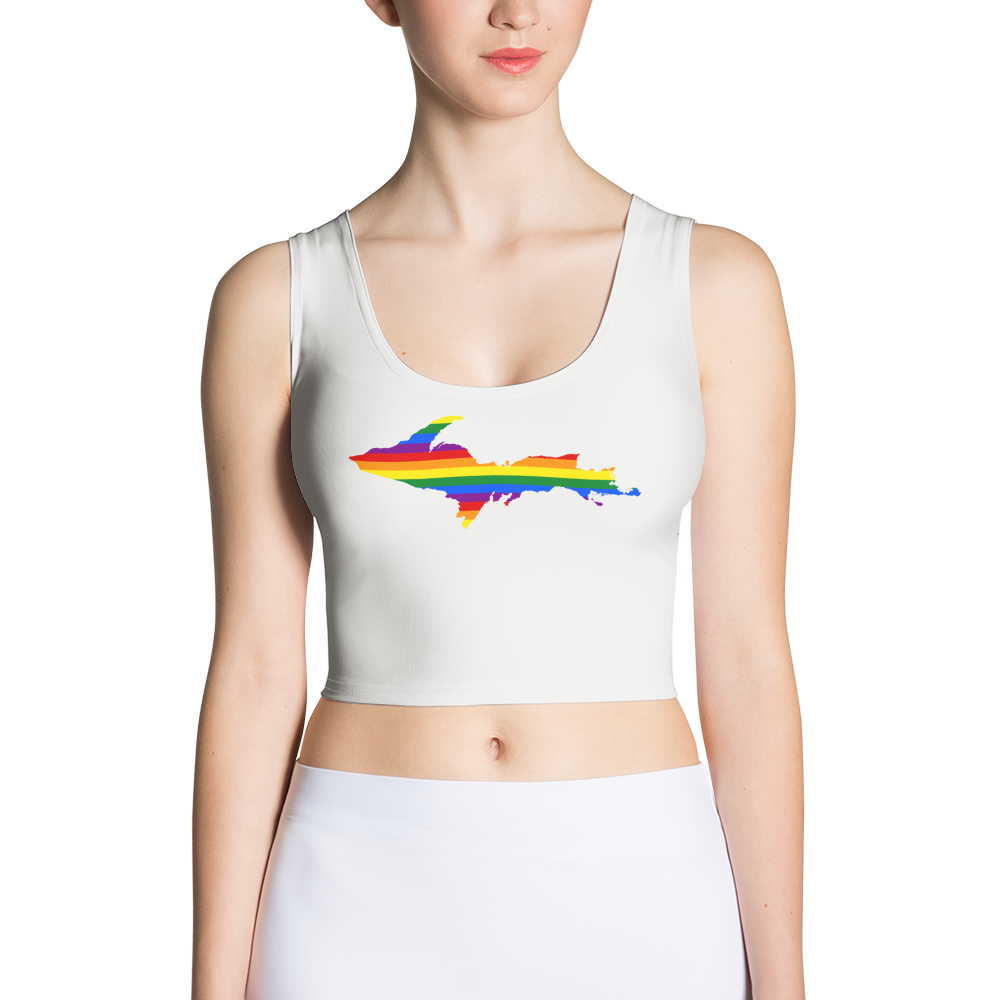 Michigan Upper Peninsula Crop Tank (w/ UP Rainbow Pride Flag) | Birch Bark White