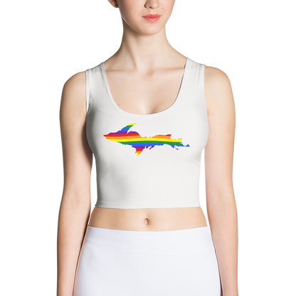 Michigan Upper Peninsula Crop Tank (w/ UP Rainbow Pride Flag) | Birch Bark White