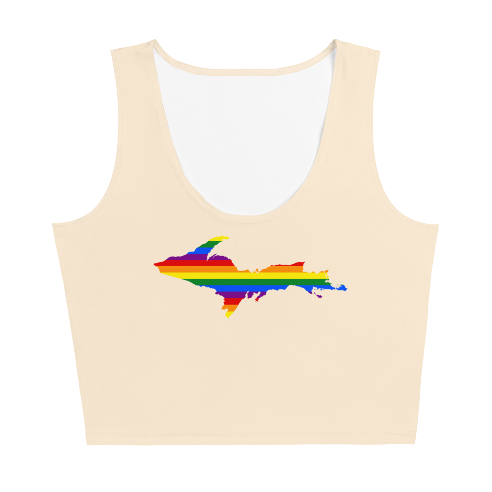 Michigan Upper Peninsula Crop Tank (w/ UP Rainbow Pride Flag) | Champagne White