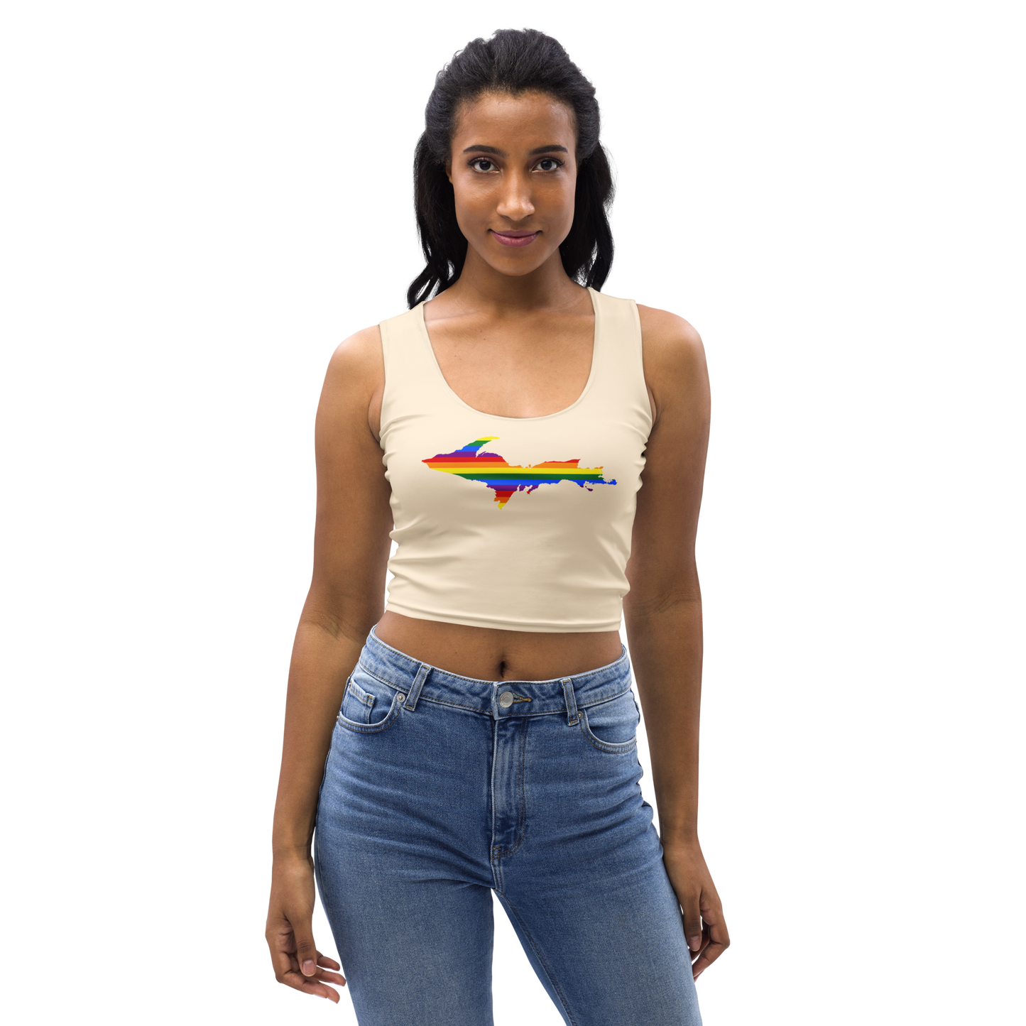 Michigan Upper Peninsula Crop Tank (w/ UP Rainbow Pride Flag) | Champagne White