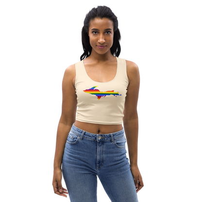 Michigan Upper Peninsula Crop Tank (w/ UP Rainbow Pride Flag) | Champagne White