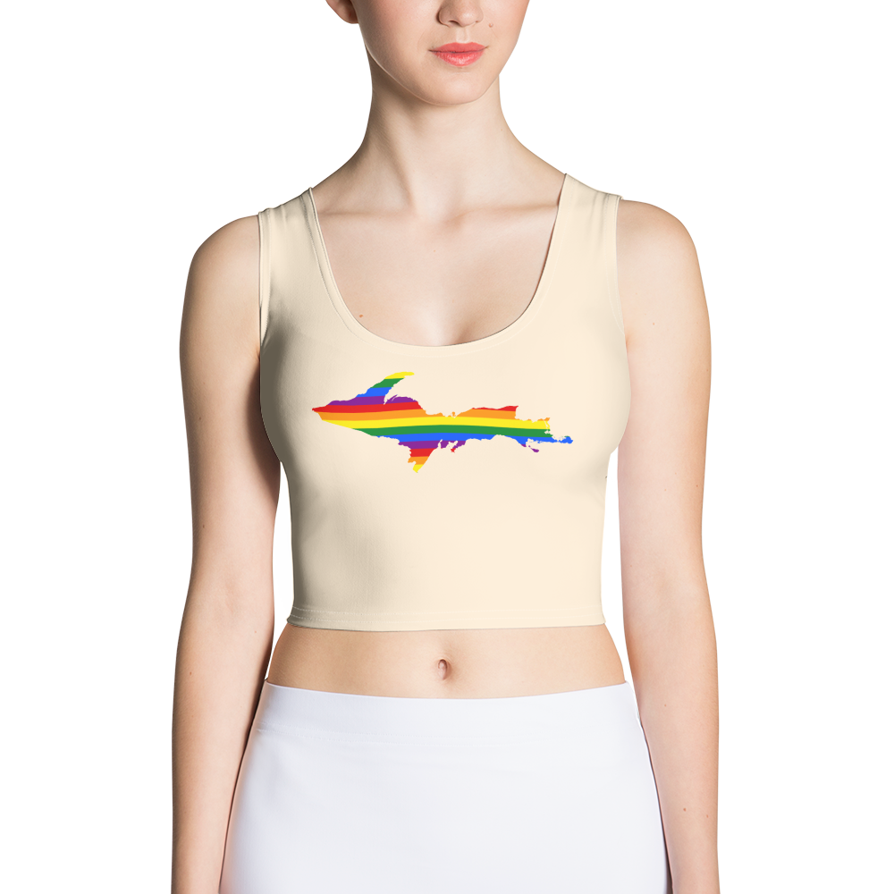 Michigan Upper Peninsula Crop Tank (w/ UP Rainbow Pride Flag) | Champagne White