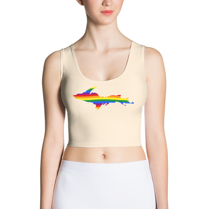 Michigan Upper Peninsula Crop Tank (w/ UP Rainbow Pride Flag) | Champagne White