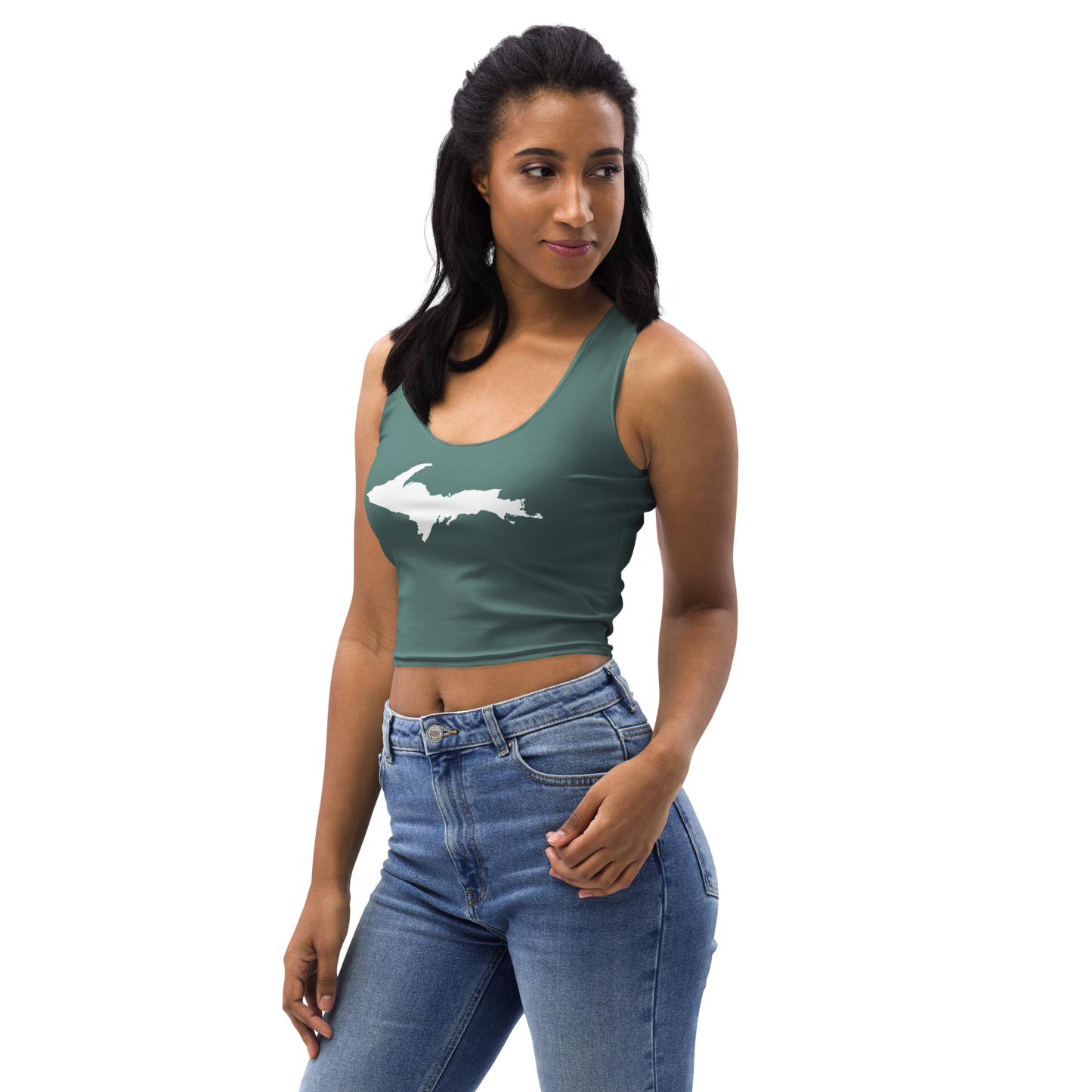 Michigan Upper Peninsula Crop Tank (w/ UP Outline) | Copper Green