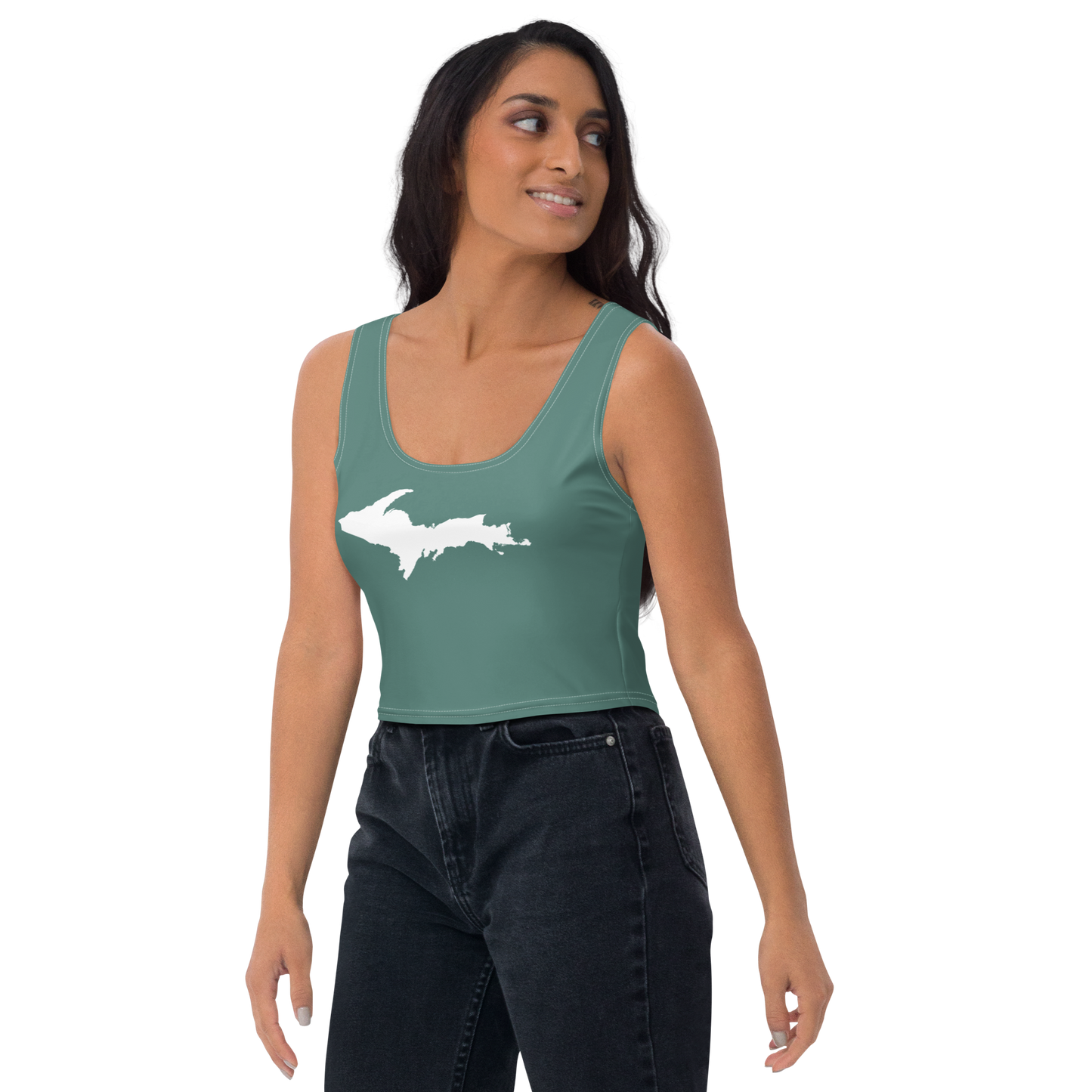 Michigan Upper Peninsula Crop Tank (w/ UP Outline) | Copper Green