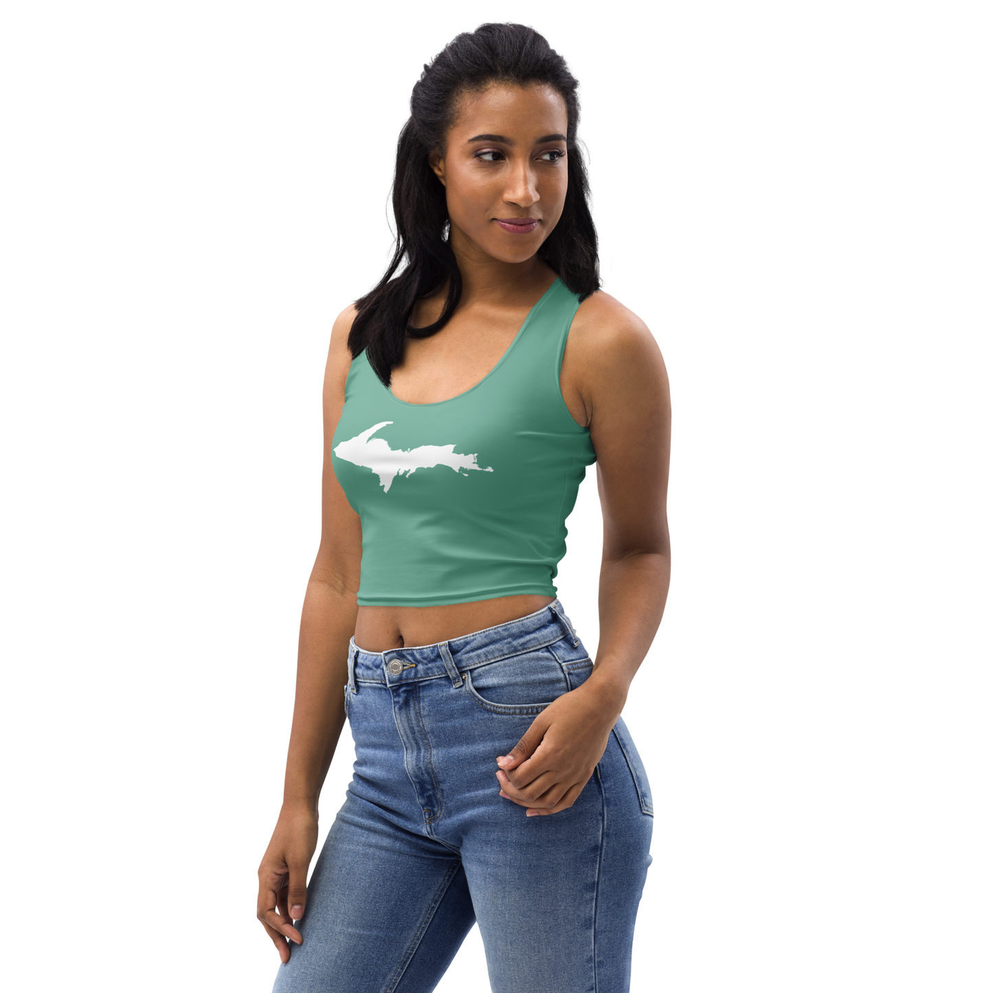 Michigan Upper Peninsula Crop Tank (w/ UP Outline) | Metallic Mint Green