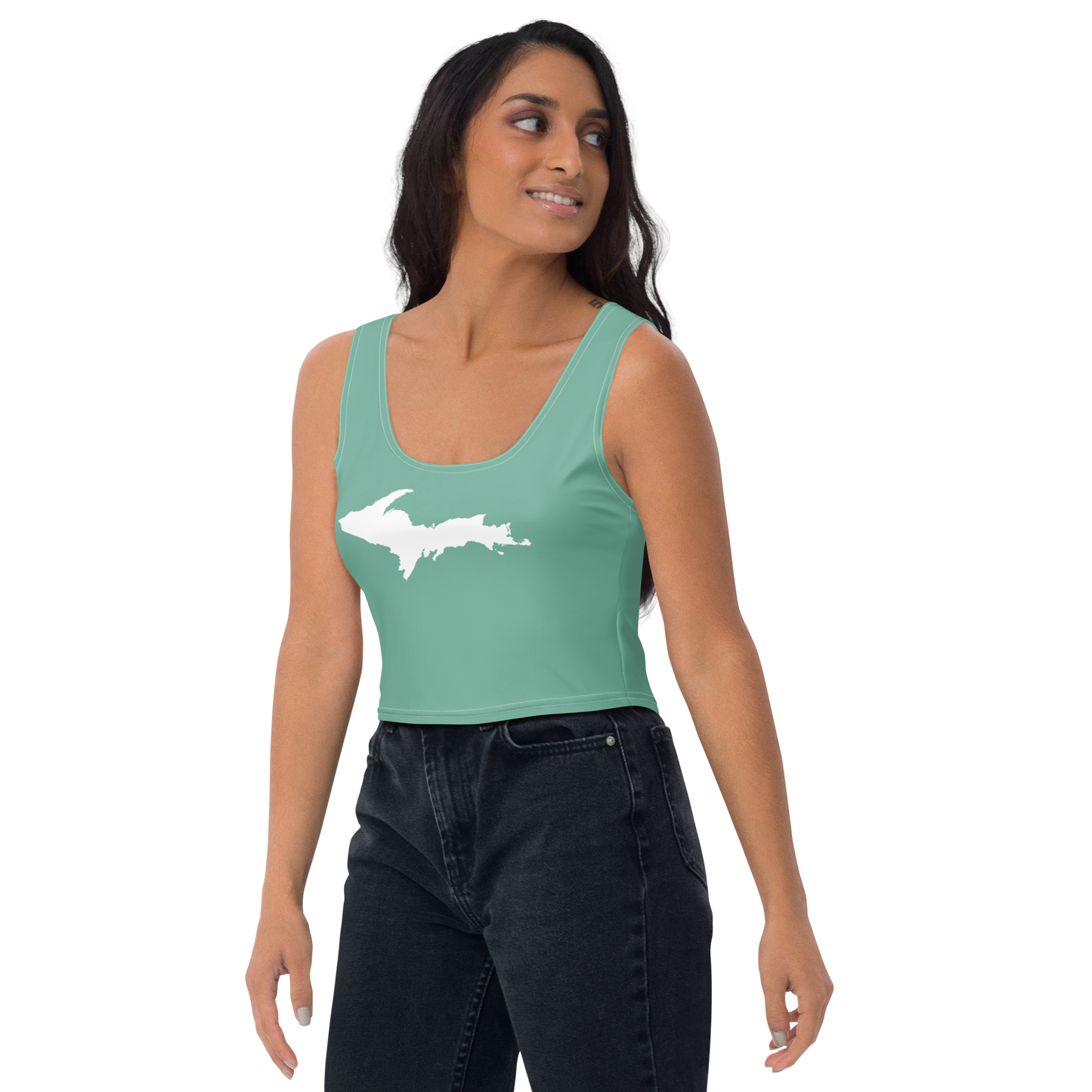 Michigan Upper Peninsula Crop Tank (w/ UP Outline) | Metallic Mint Green