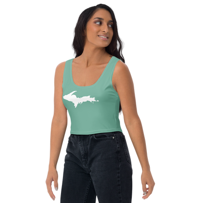 Michigan Upper Peninsula Crop Tank (w/ UP Outline) | Metallic Mint Green