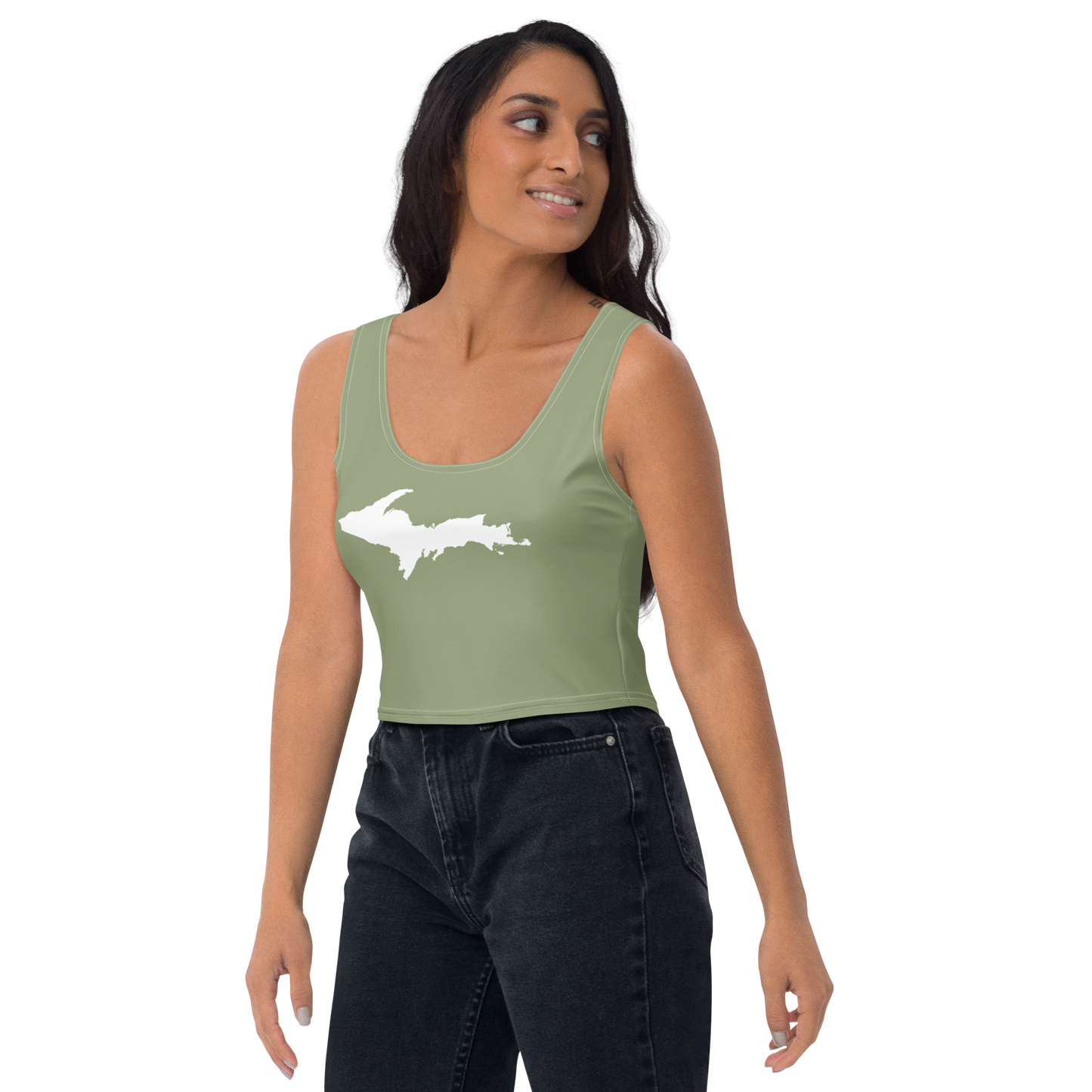 Michigan Upper Peninsula Crop Tank (w/ UP Outline) | Beachgrass Green