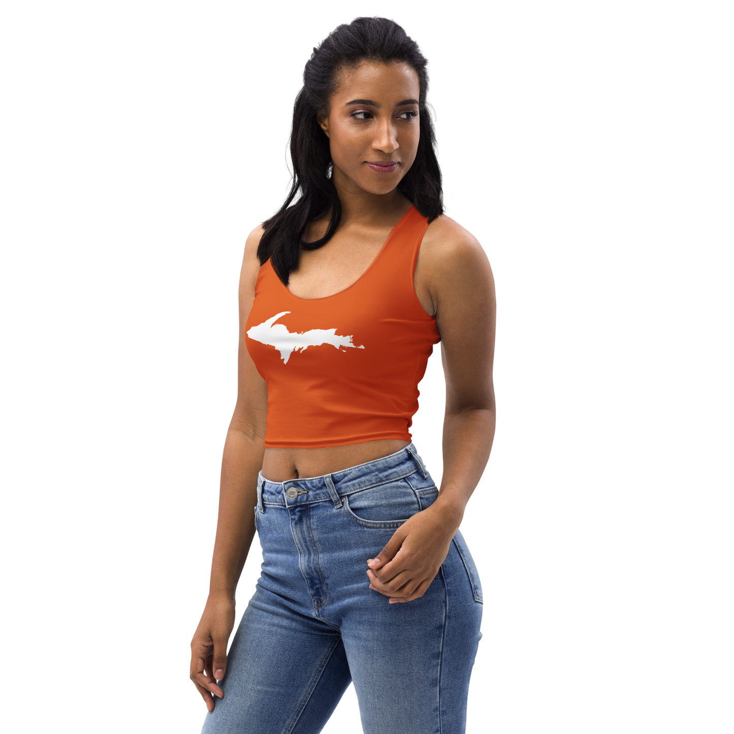 Michigan Upper Peninsula Crop Tank (w/ UP Outline) | Maple Leaf Orange