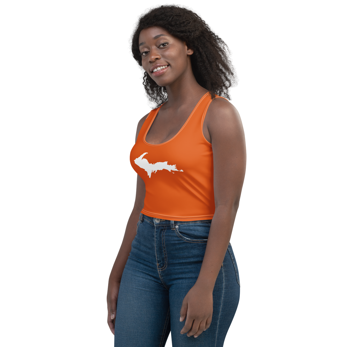 Michigan Upper Peninsula Crop Tank (w/ UP Outline) | Maple Leaf Orange