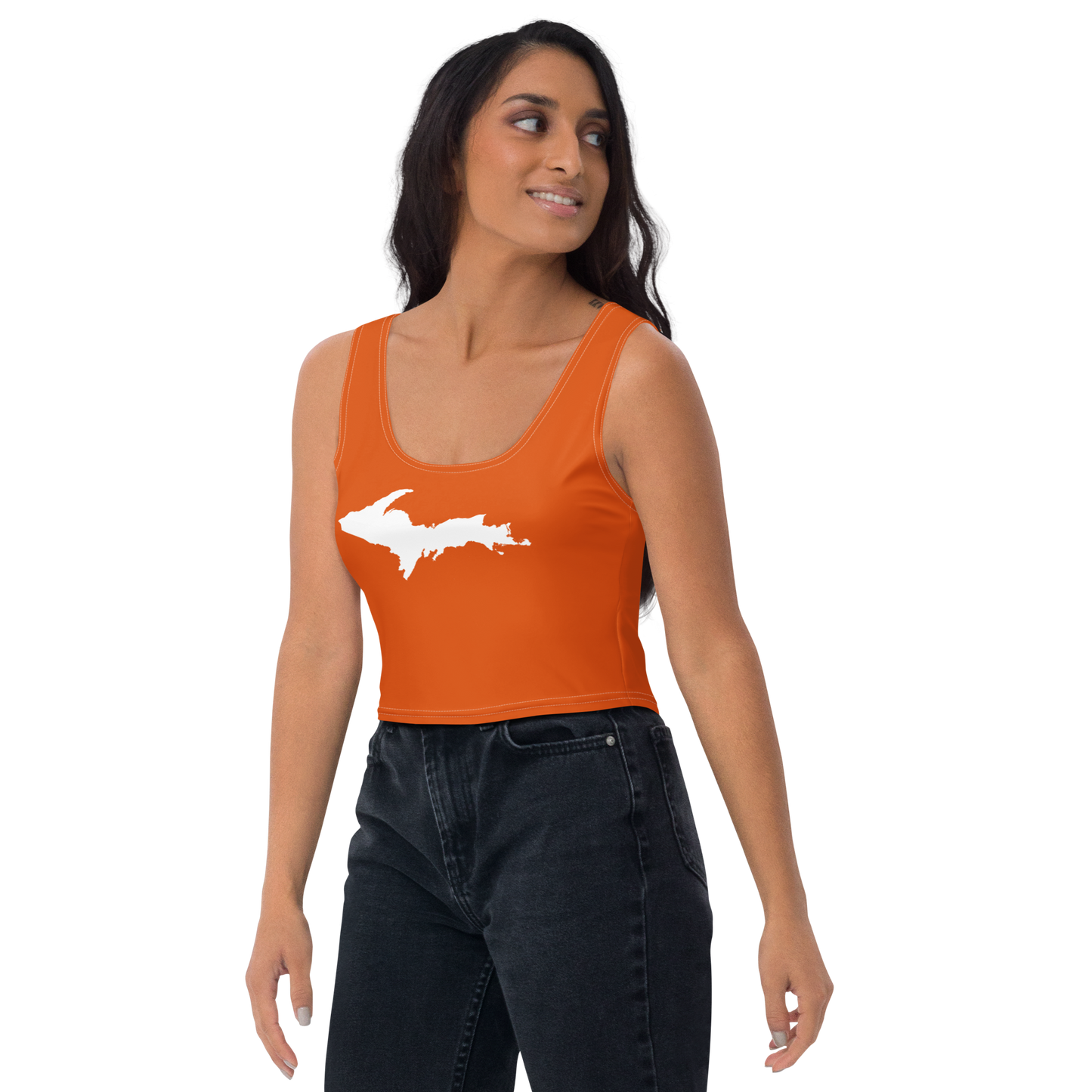 Michigan Upper Peninsula Crop Tank (w/ UP Outline) | Maple Leaf Orange