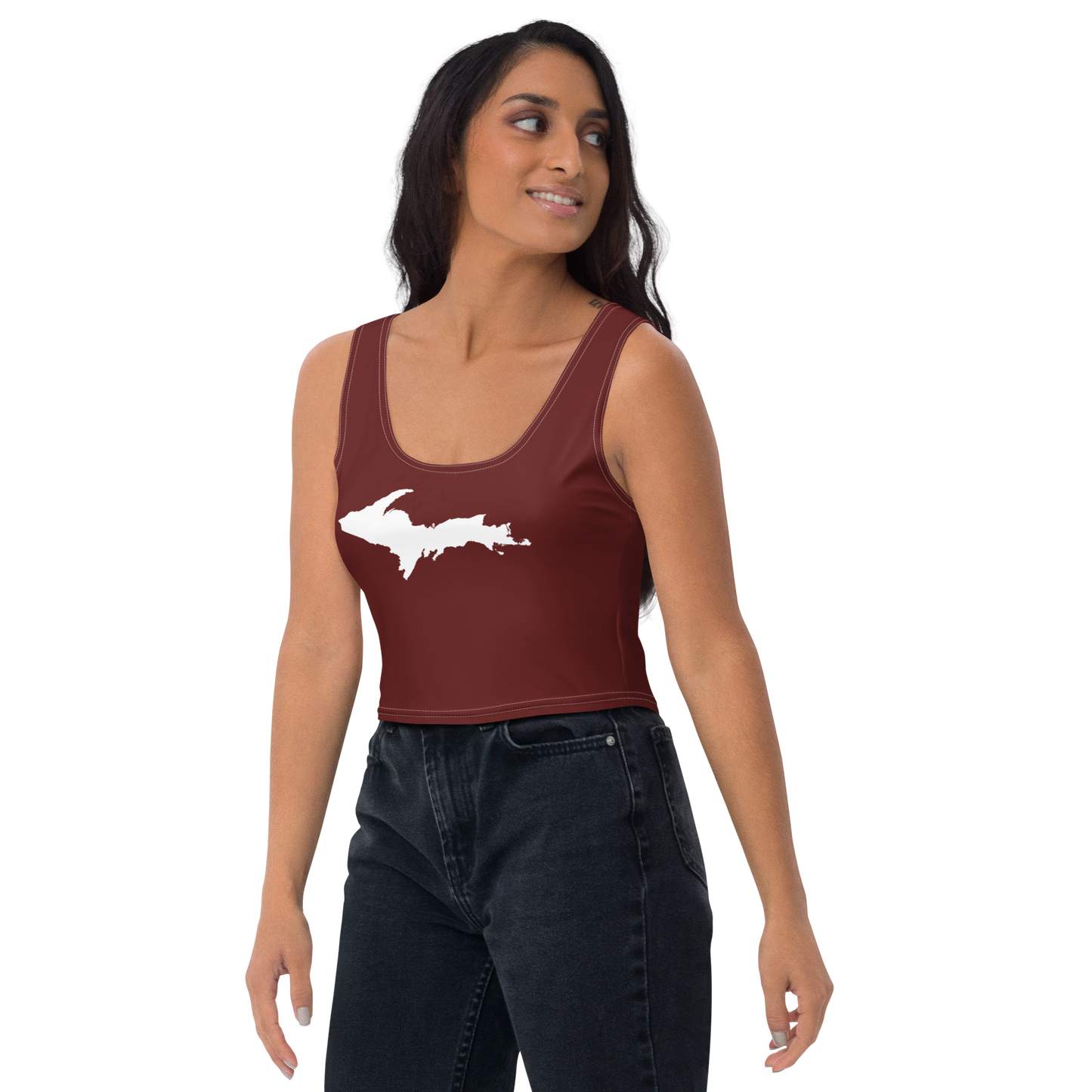 Michigan Upper Peninsula Crop Tank (w/ UP Outline) | Cherrywood Color