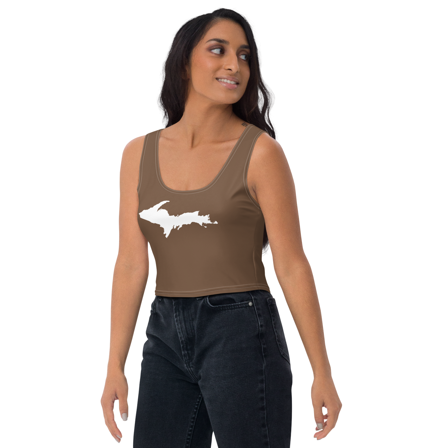 Michigan Upper Peninsula Crop Tank (w/ UP Outline) | Coffee Color