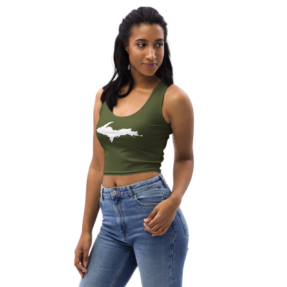 Michigan Upper Peninsula Crop Tank (w/ UP Outline) | Army Green