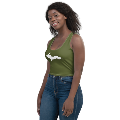 Michigan Upper Peninsula Crop Tank (w/ UP Outline) | Army Green