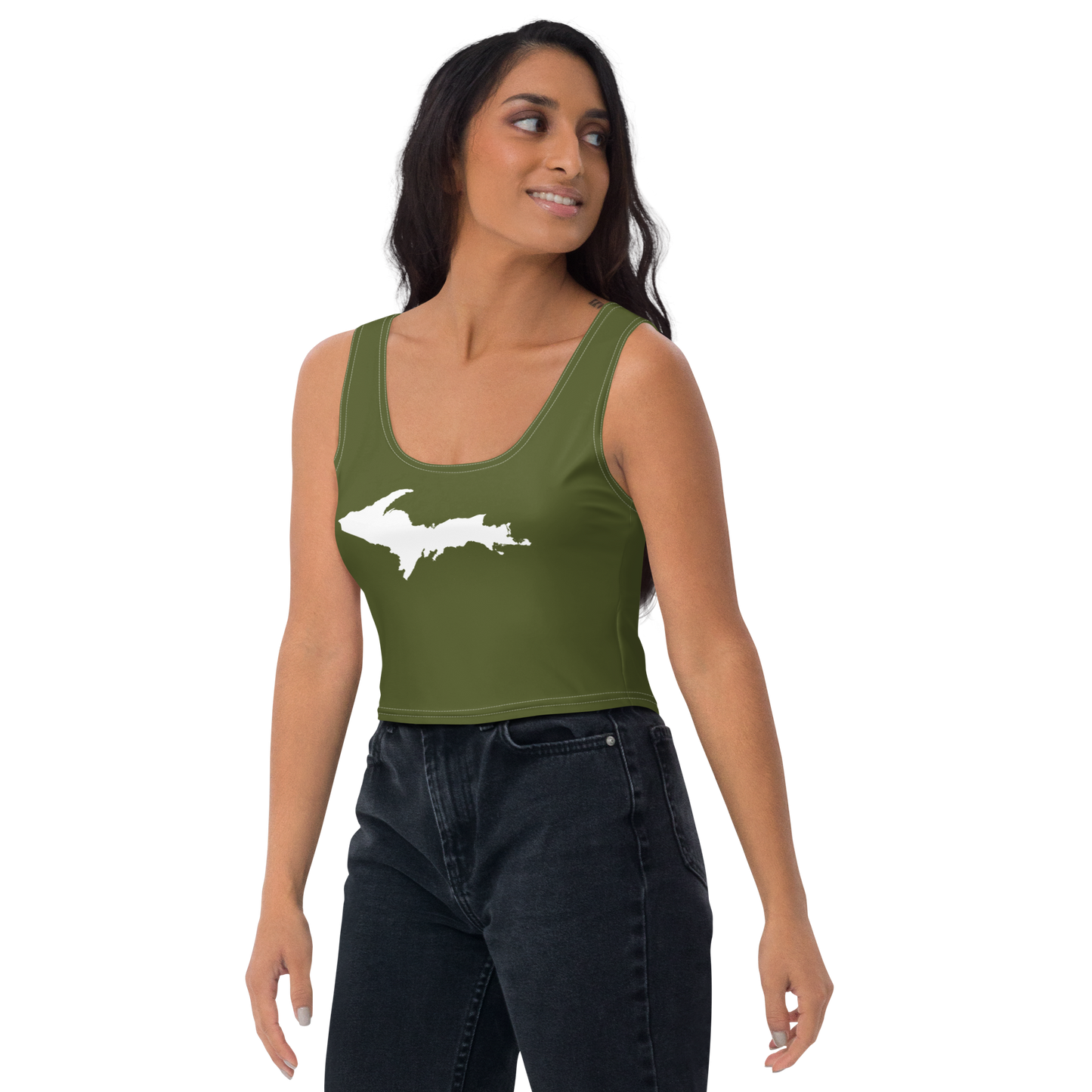 Michigan Upper Peninsula Crop Tank (w/ UP Outline) | Army Green