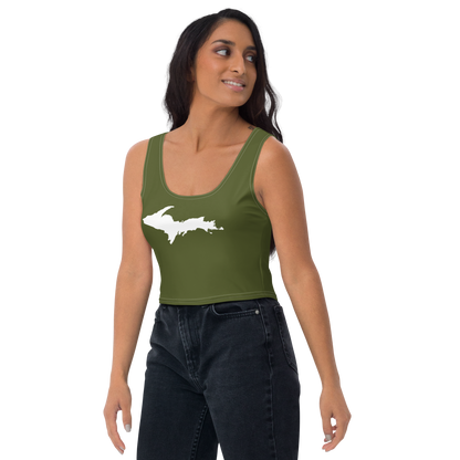 Michigan Upper Peninsula Crop Tank (w/ UP Outline) | Army Green