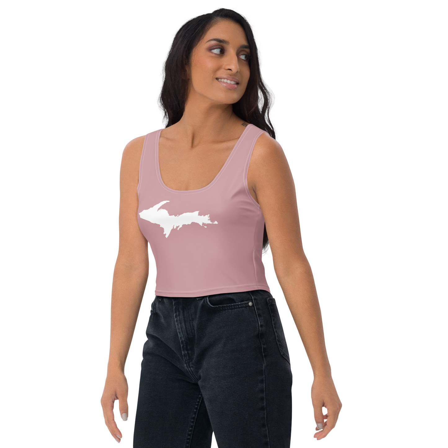 Michigan Upper Peninsula Crop Tank (w/ UP Outline) | Cherry Blossom Pink