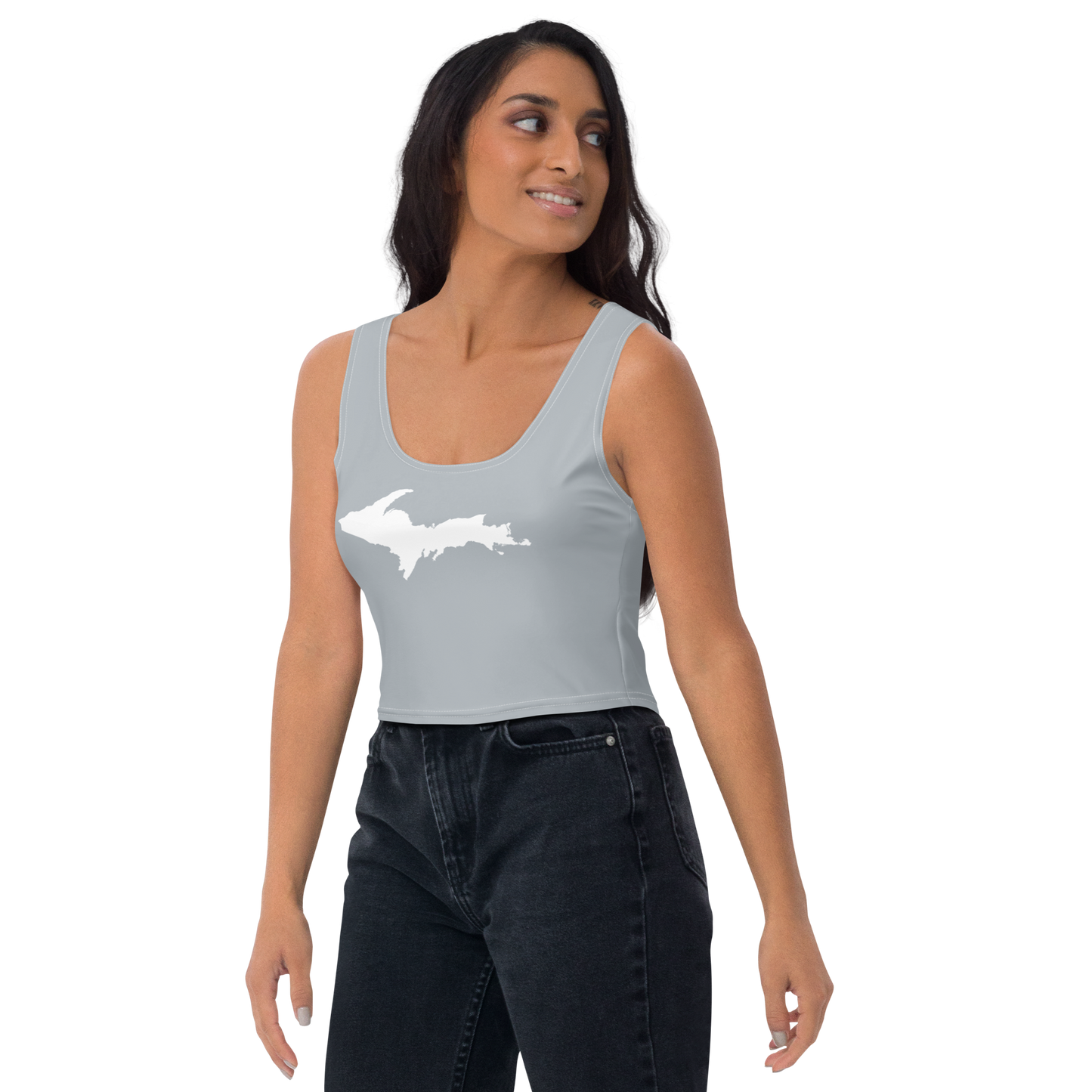 Michigan Upper Peninsula Crop Tank (w/ UP Outline) | Silver