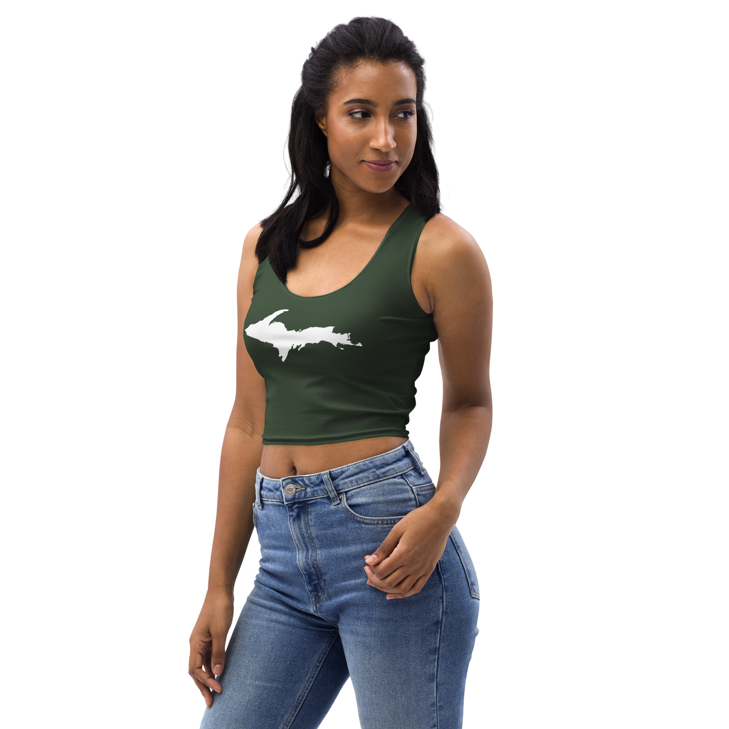 Michigan Upper Peninsula Crop Tank (w/ UP Outline) | Military Green