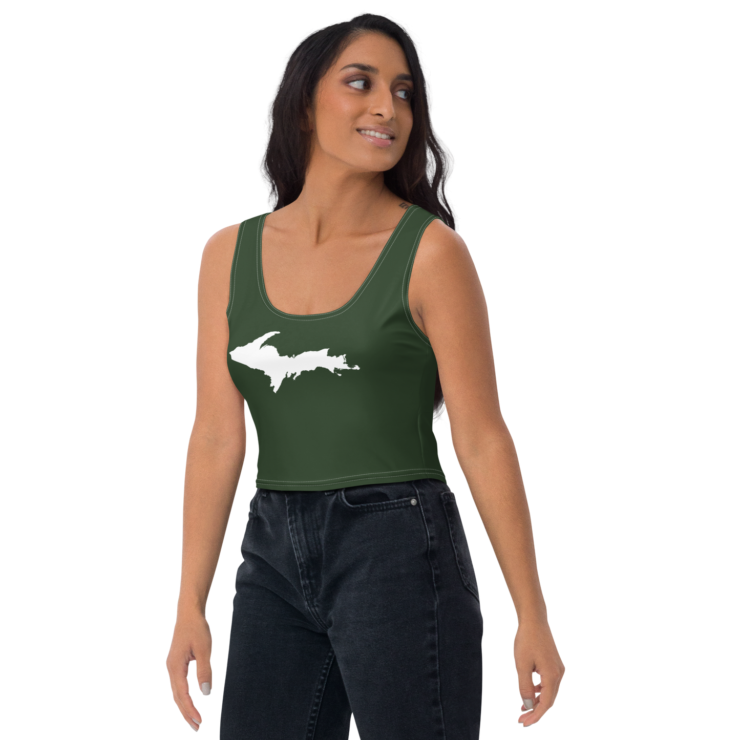 Michigan Upper Peninsula Crop Tank (w/ UP Outline) | Military Green