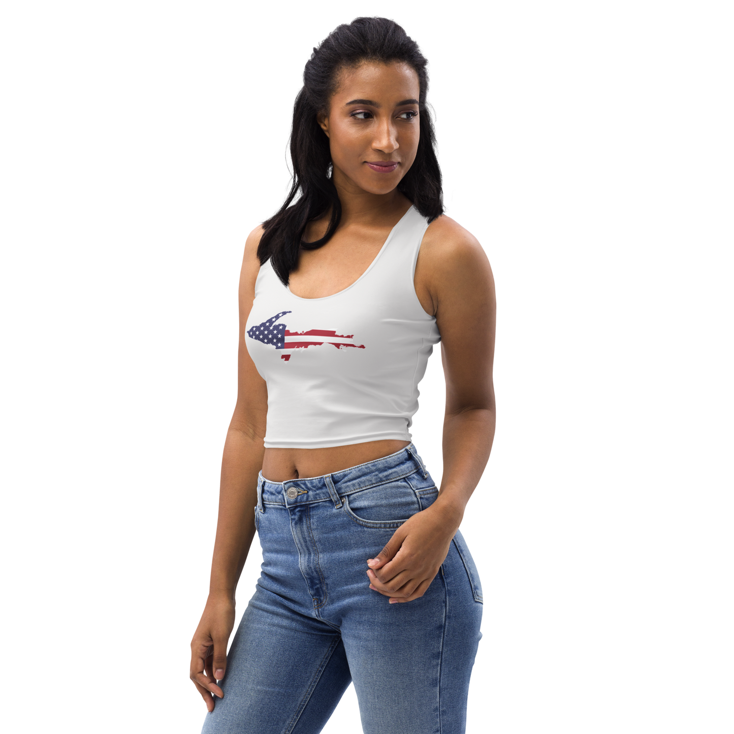 Michigan Upper Peninsula Crop Tank (w/ UP USA Flag) | Birch Bark White