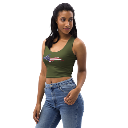 Michigan Upper Peninsula Crop Tank (w/ UP USA Flag) | Army Green