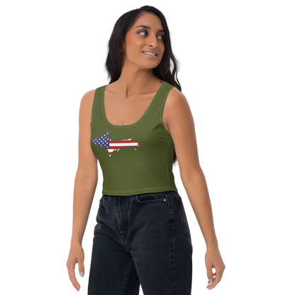 Michigan Upper Peninsula Crop Tank (w/ UP USA Flag) | Army Green