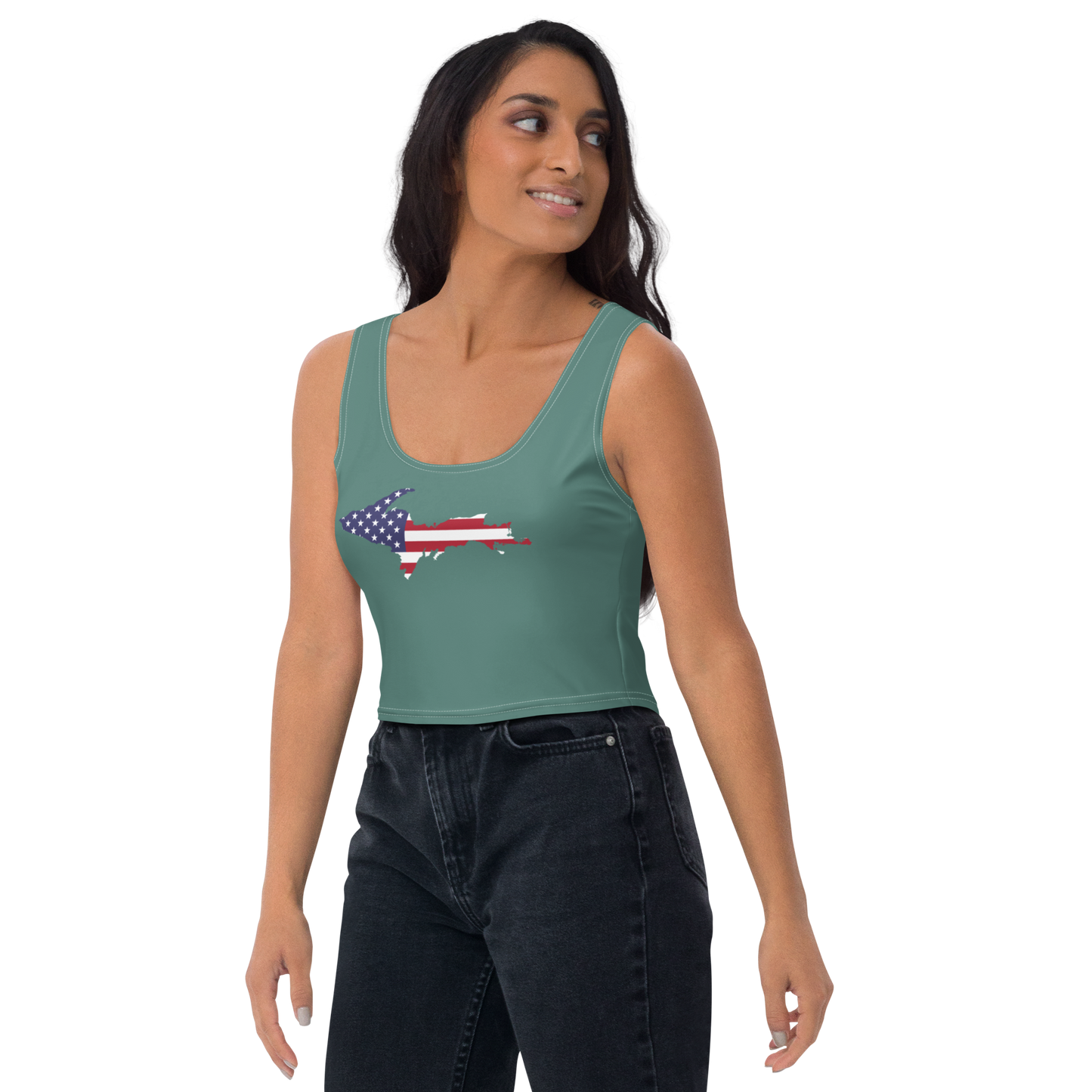 Michigan Upper Peninsula Crop Tank (w/ UP USA Flag) | Copper Green