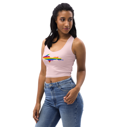 Michigan Upper Peninsula Crop Tank (w/ UP Rainbow Pride Flag) | Pale Pink