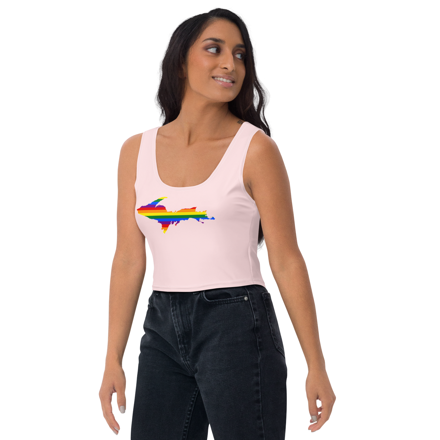 Michigan Upper Peninsula Crop Tank (w/ UP Rainbow Pride Flag) | Pale Pink