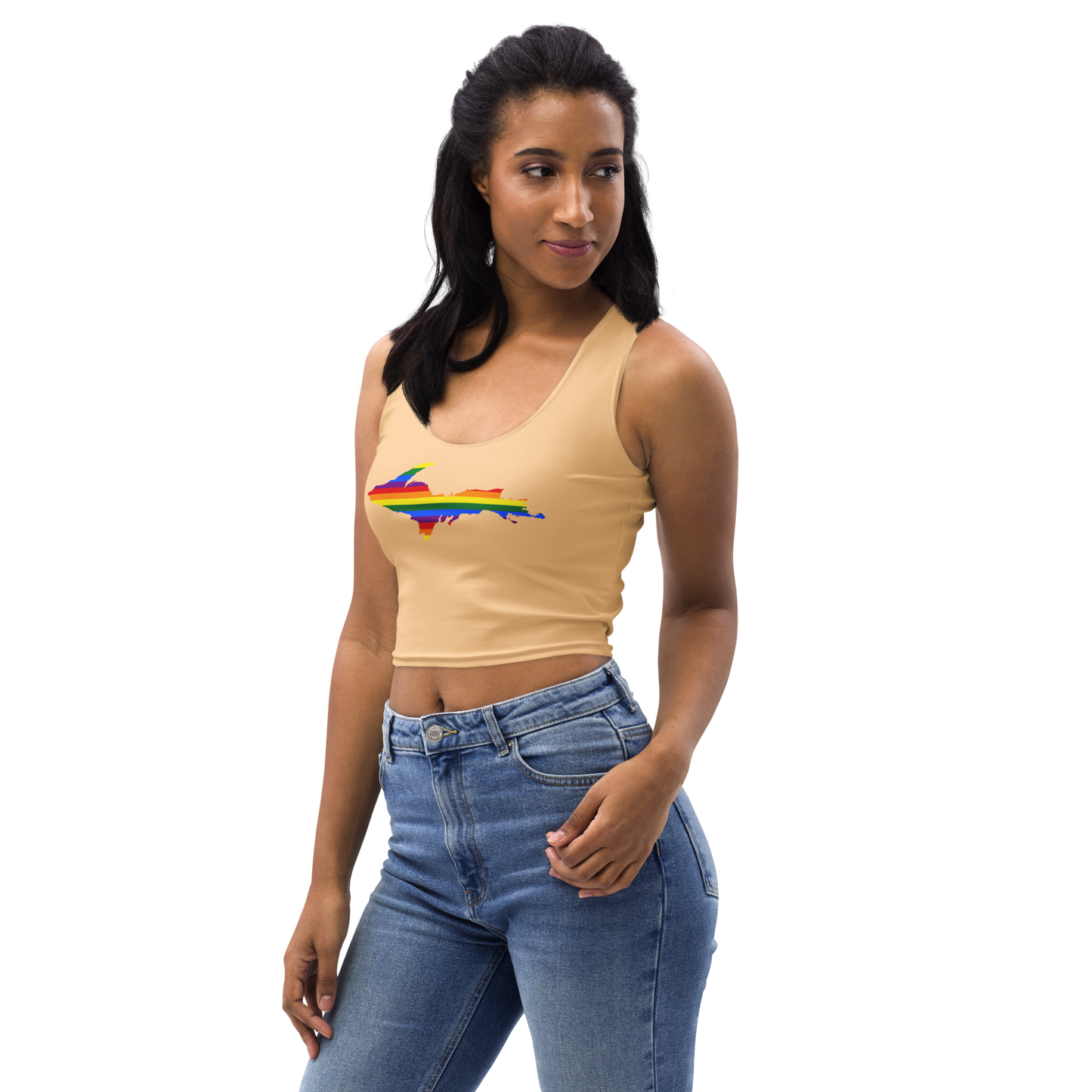 Michigan Upper Peninsula Crop Tank (w/ UP Rainbow Pride Flag) | Pale Apricot