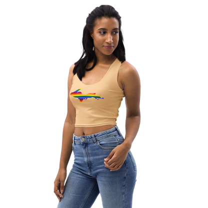 Michigan Upper Peninsula Crop Tank (w/ UP Rainbow Pride Flag) | Pale Apricot