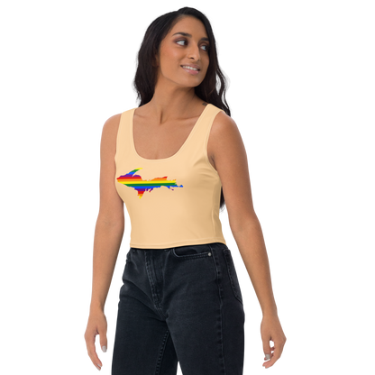 Michigan Upper Peninsula Crop Tank (w/ UP Rainbow Pride Flag) | Pale Apricot