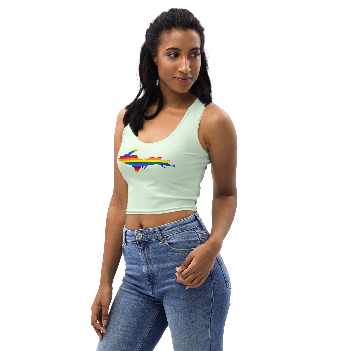 Michigan Upper Peninsula Crop Tank (w/ UP Rainbow Pride Flag) | Dew Green