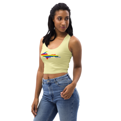 Michigan Upper Peninsula Crop Tank (w/ UP Rainbow Pride Flag) | Canary Yellow