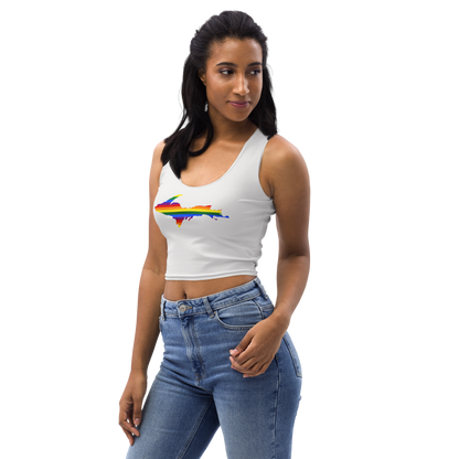 Michigan Upper Peninsula Crop Tank (w/ UP Rainbow Pride Flag) | Birch Bark White