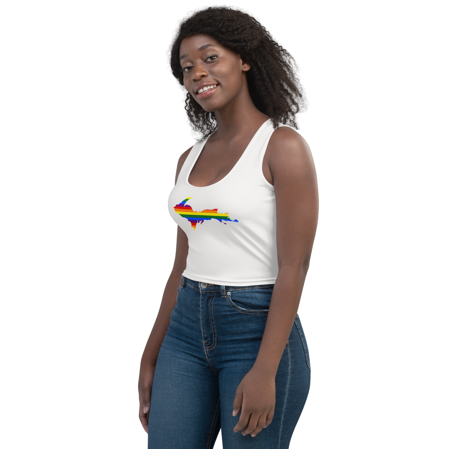 Michigan Upper Peninsula Crop Tank (w/ UP Rainbow Pride Flag) | Birch Bark White