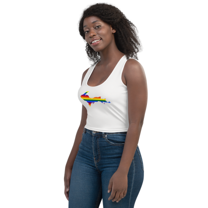 Michigan Upper Peninsula Crop Tank (w/ UP Rainbow Pride Flag) | Birch Bark White