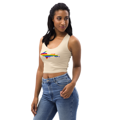 Michigan Upper Peninsula Crop Tank (w/ UP Rainbow Pride Flag) | Champagne White