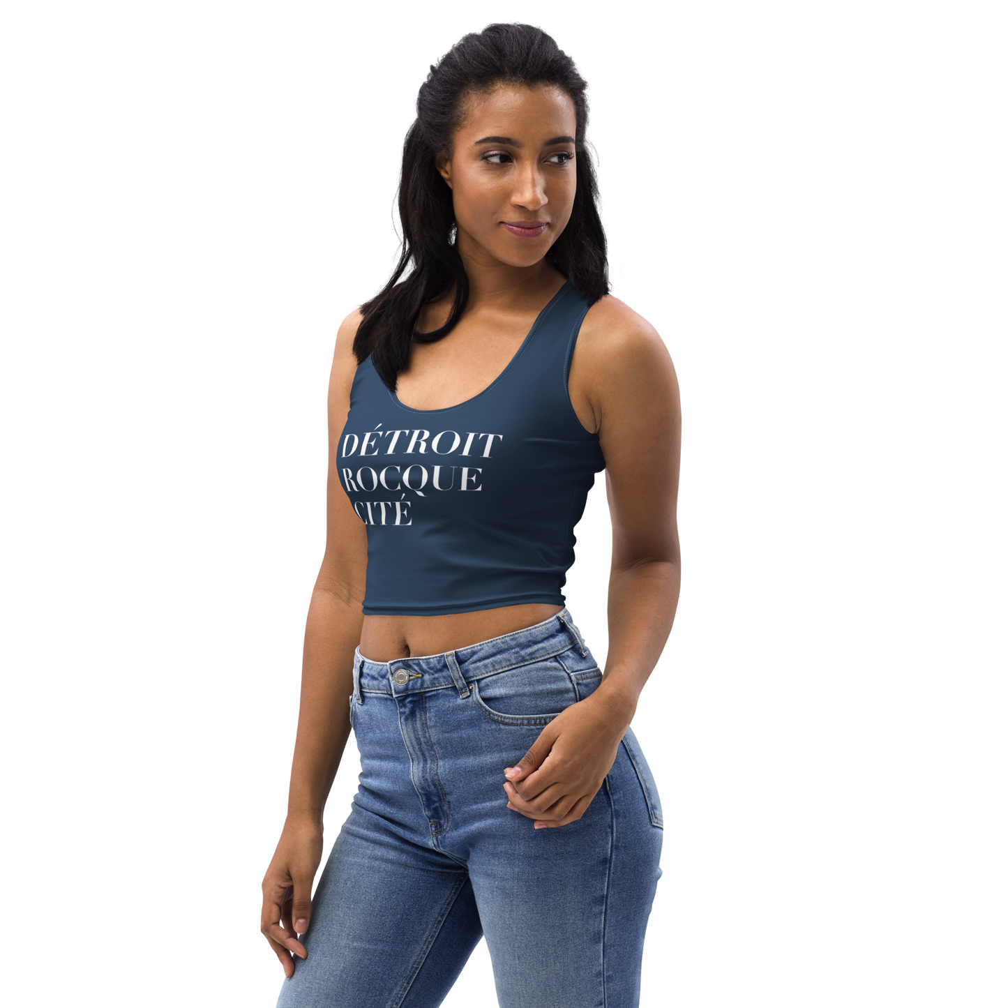 'Détroit Rocque Cité' Crop Tank | Navy